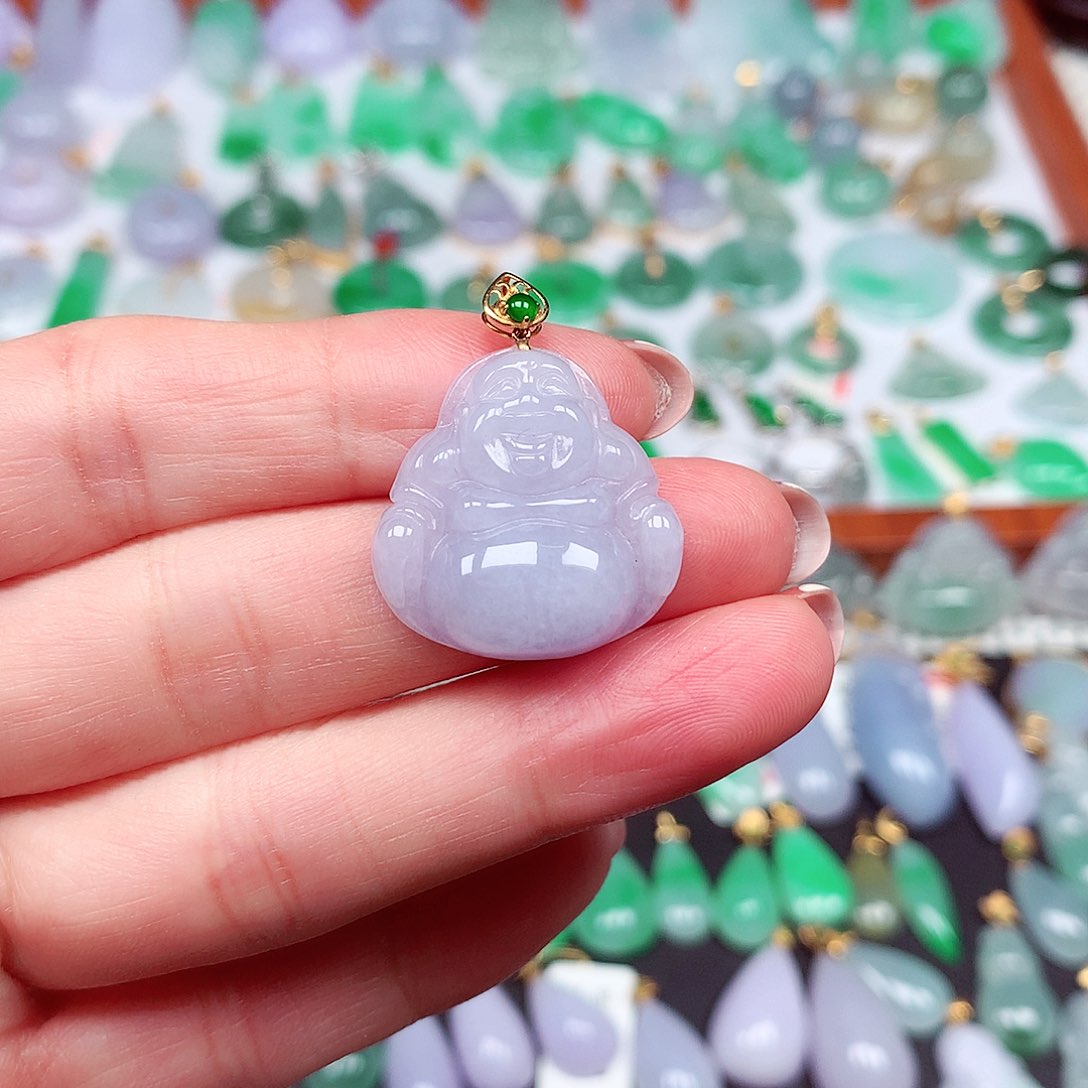 翡翠颈饰18K金镶嵌天然翡翠A货