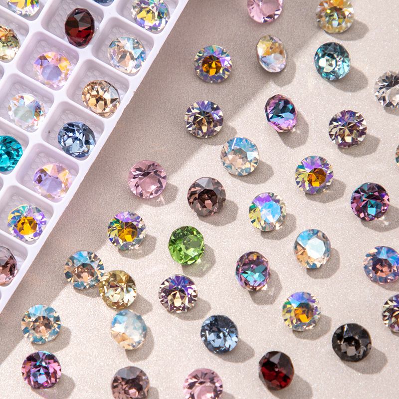 【钻石33切8mm】施悦面圆钻尖底爆闪玻璃指甲贴配饰钻石