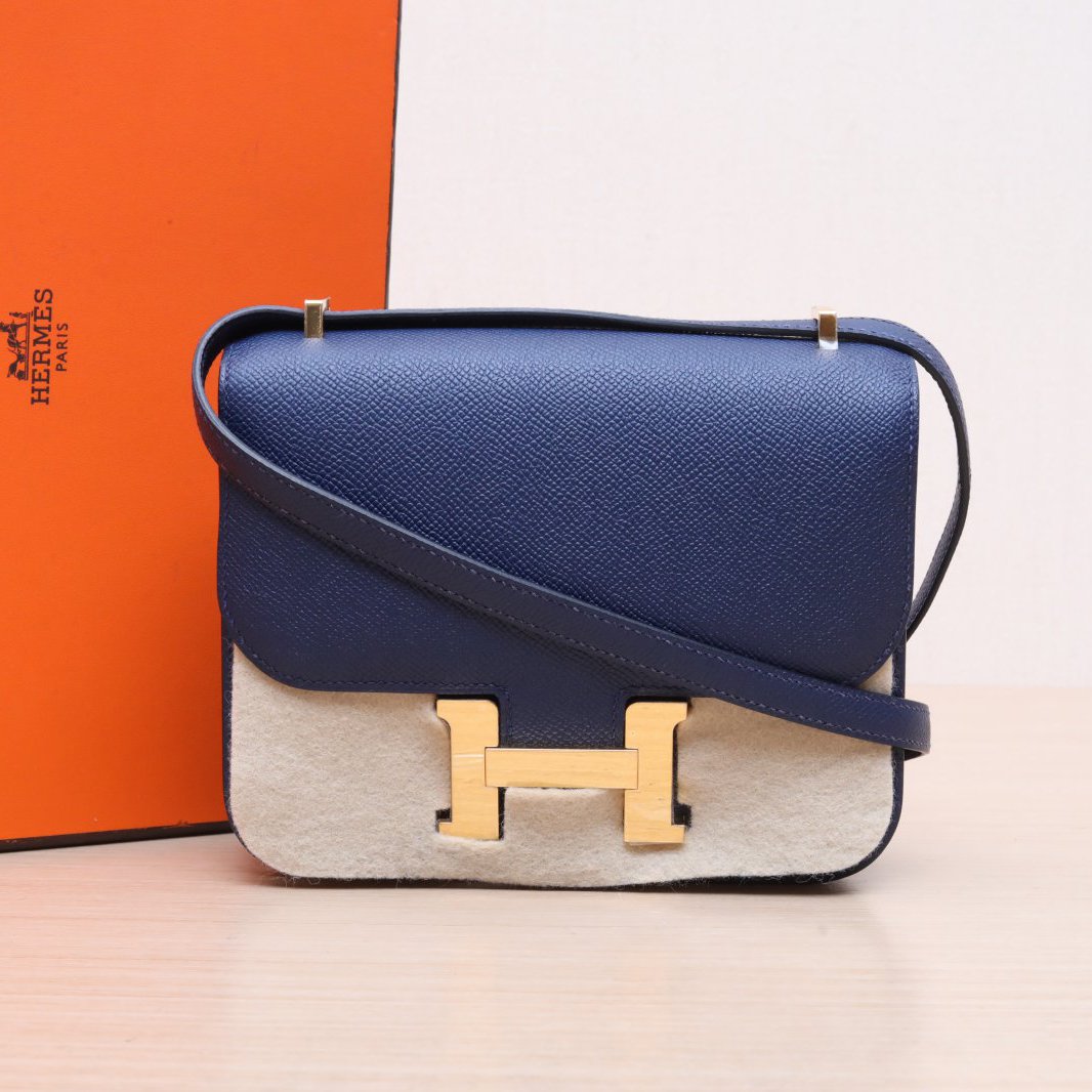 99新 Hermes/爱马仕 大头活动康康 19 蓝 Epsom皮 B刻 金扣