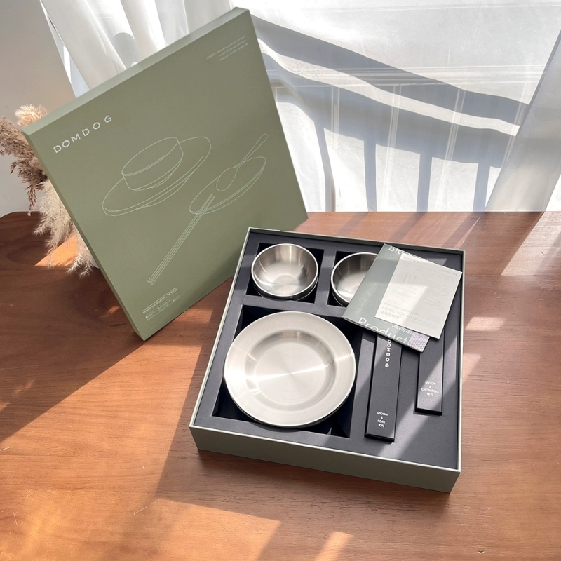 18件套！抗菌不锈钢！高端礼盒装双层隔热碗盘叉勺筷家用餐具套装