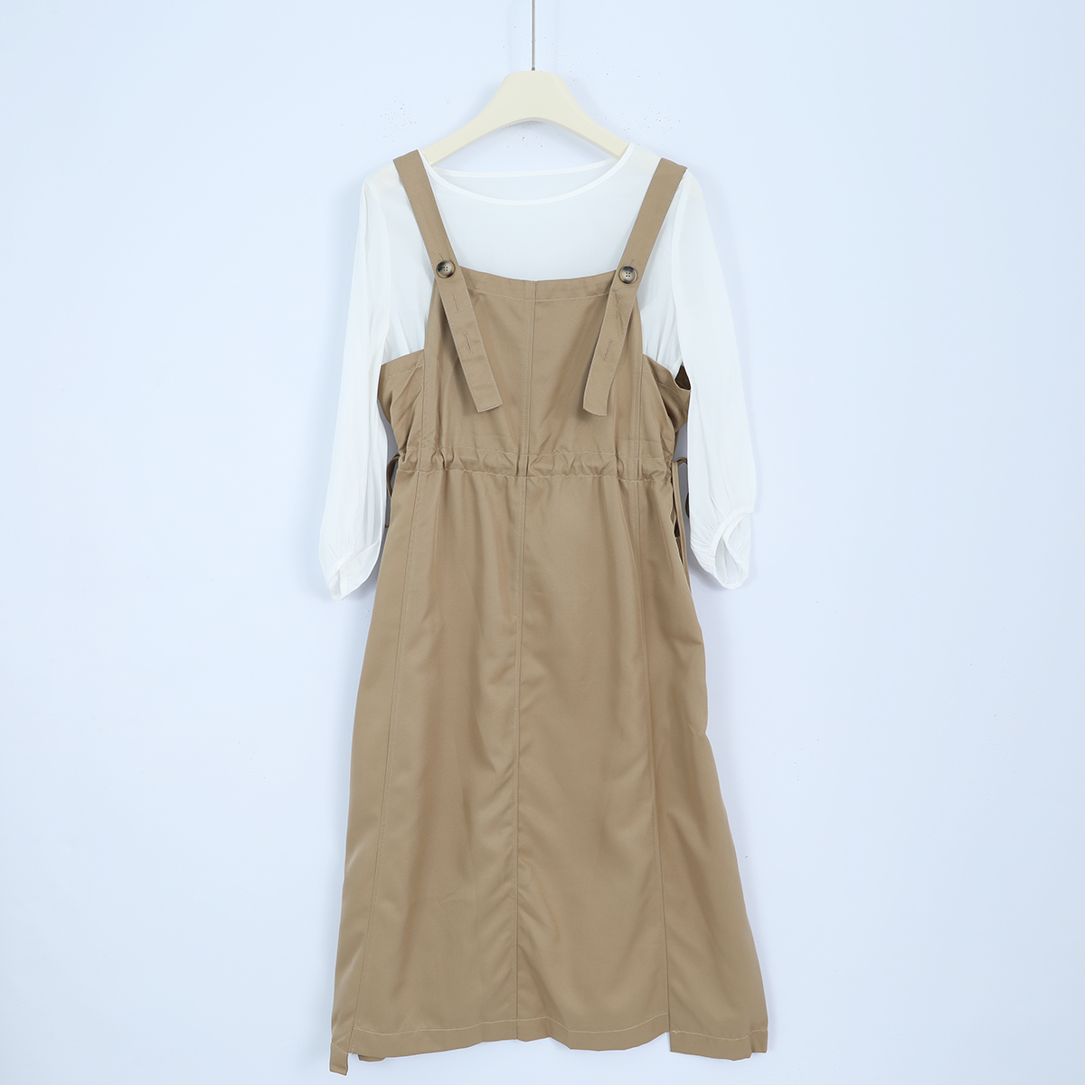 66184  简约百搭！夏季女士两件套纯色显瘦时尚宽松休闲背带裙