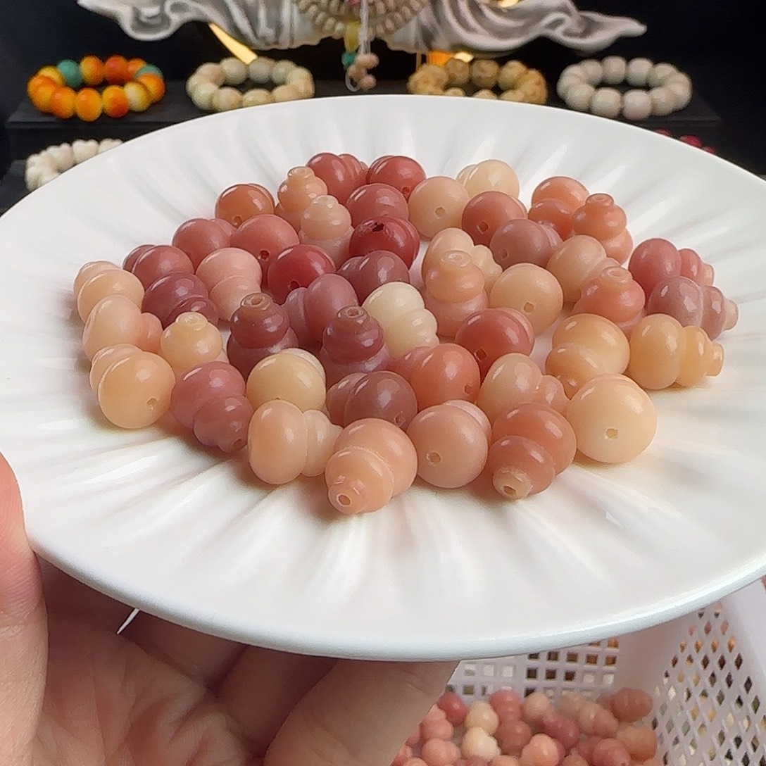 菩提根/象牙果手串瑕疵卡13.6粉葫芦40颗