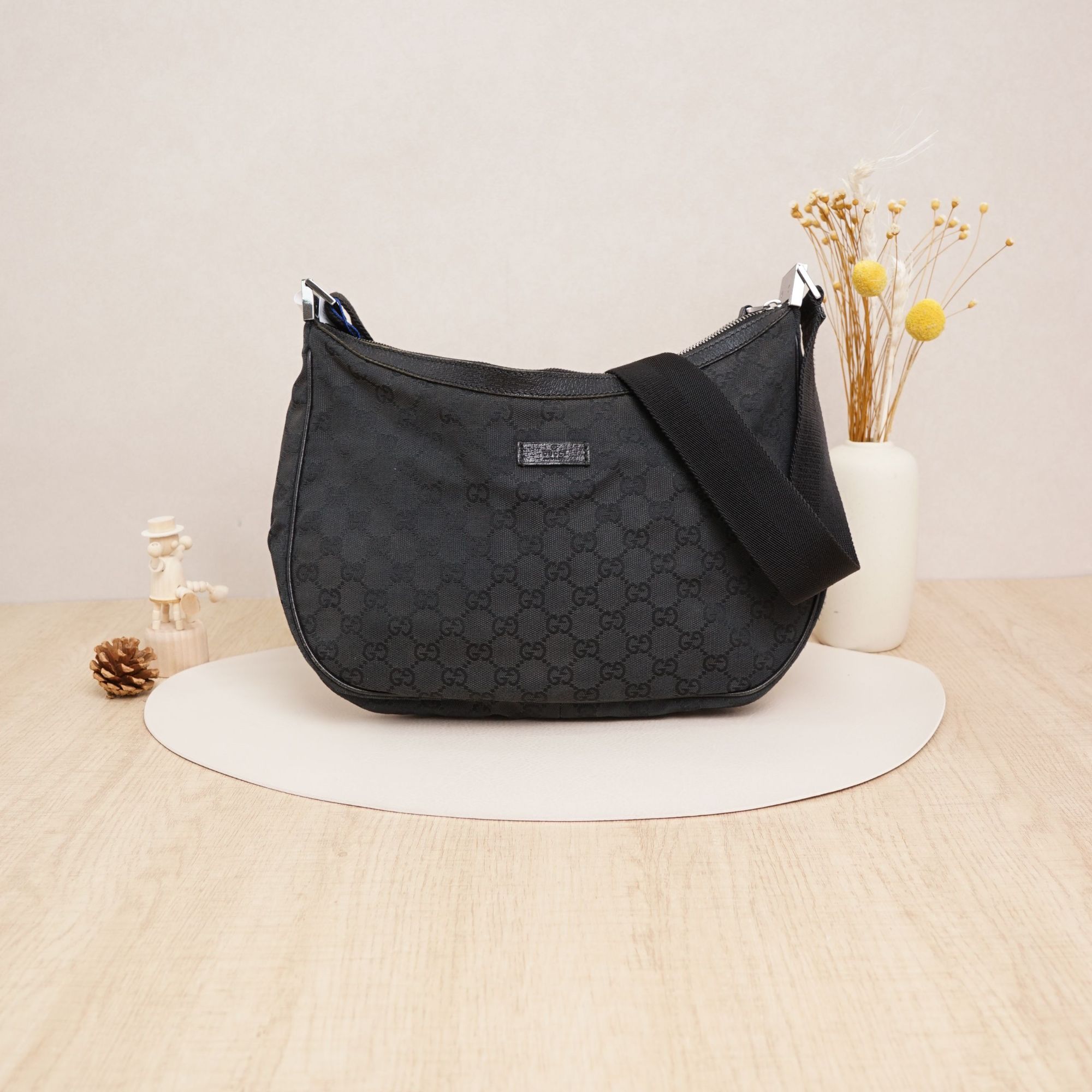 95新 GUCCI/古驰 古驰中古大单肩包黑色帆布DS024621