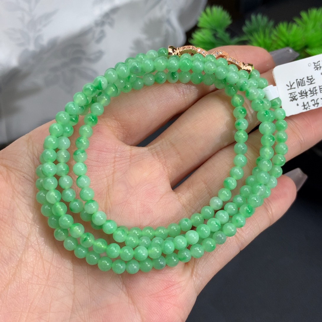翡翠手链未镶嵌卡3.6冰胶飘阳绿花项链
