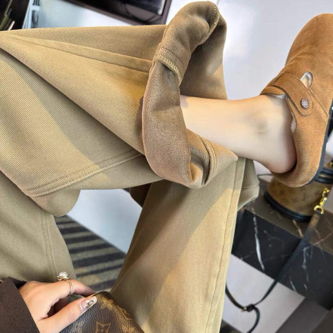 【高1-100】【现货-原创设计-撤板】加绒加厚老钱风冬季牛仔裤长裤女