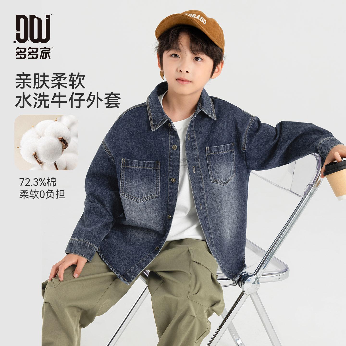 多多家11018【渐变.水洗软牛仔】中大童秋季重工三切线亲子牛仔外套