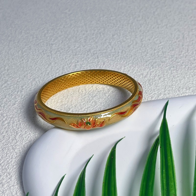 925银珐琅手镯 锦鲤跃龙门手镯女珐琅古法镯子宫廷生日礼物