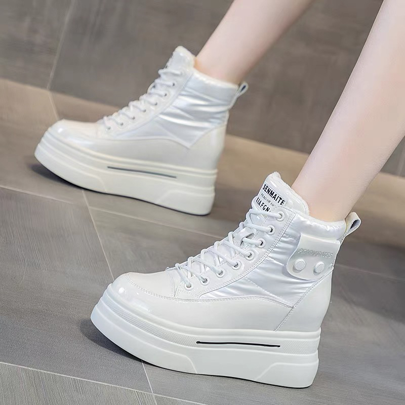 8cm松糕厚底内增高加绒保暖马丁靴女2025冬季新款米色短靴棉鞋潮