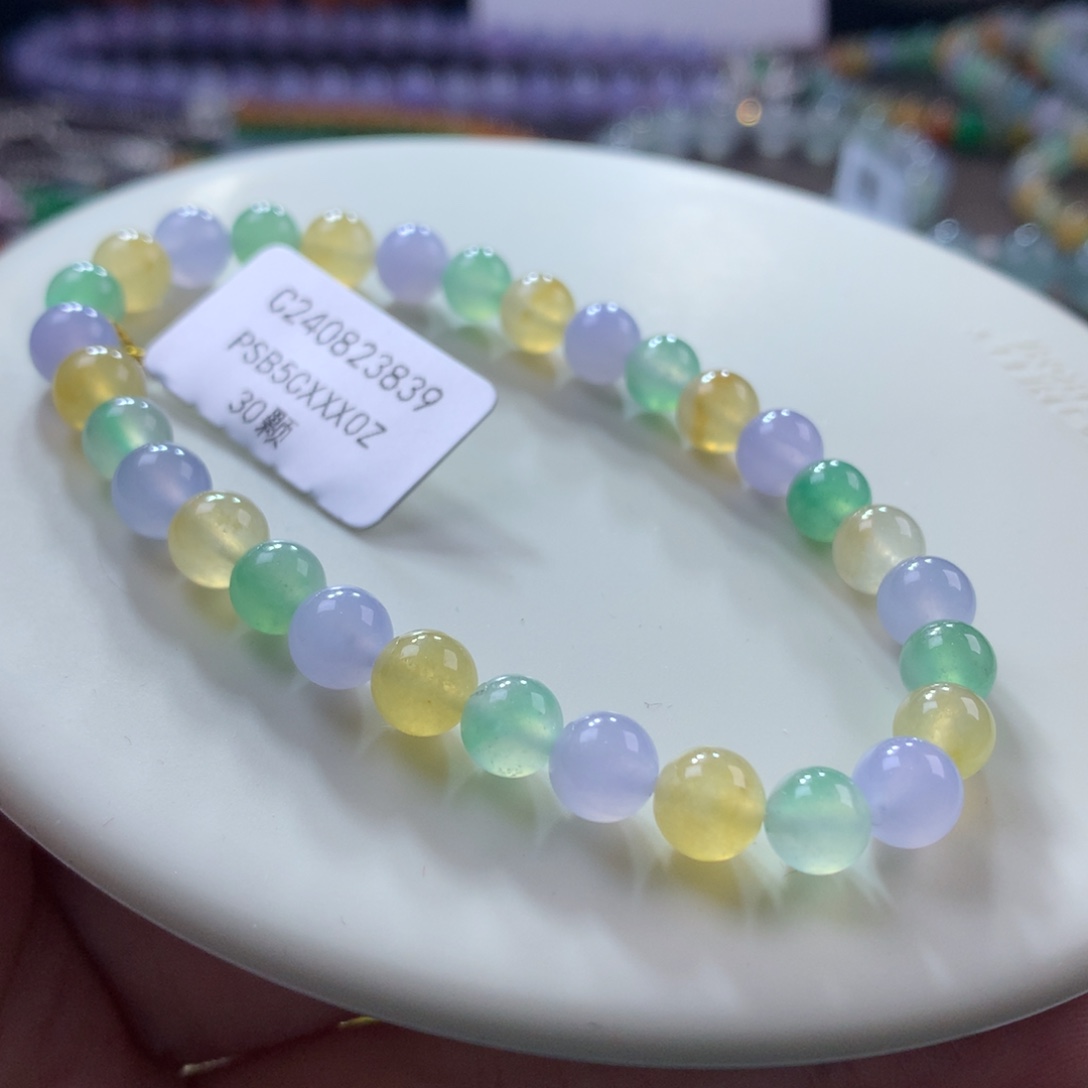 翡翠手链未镶嵌翡翠高冰冰艳三彩福禄卡6+