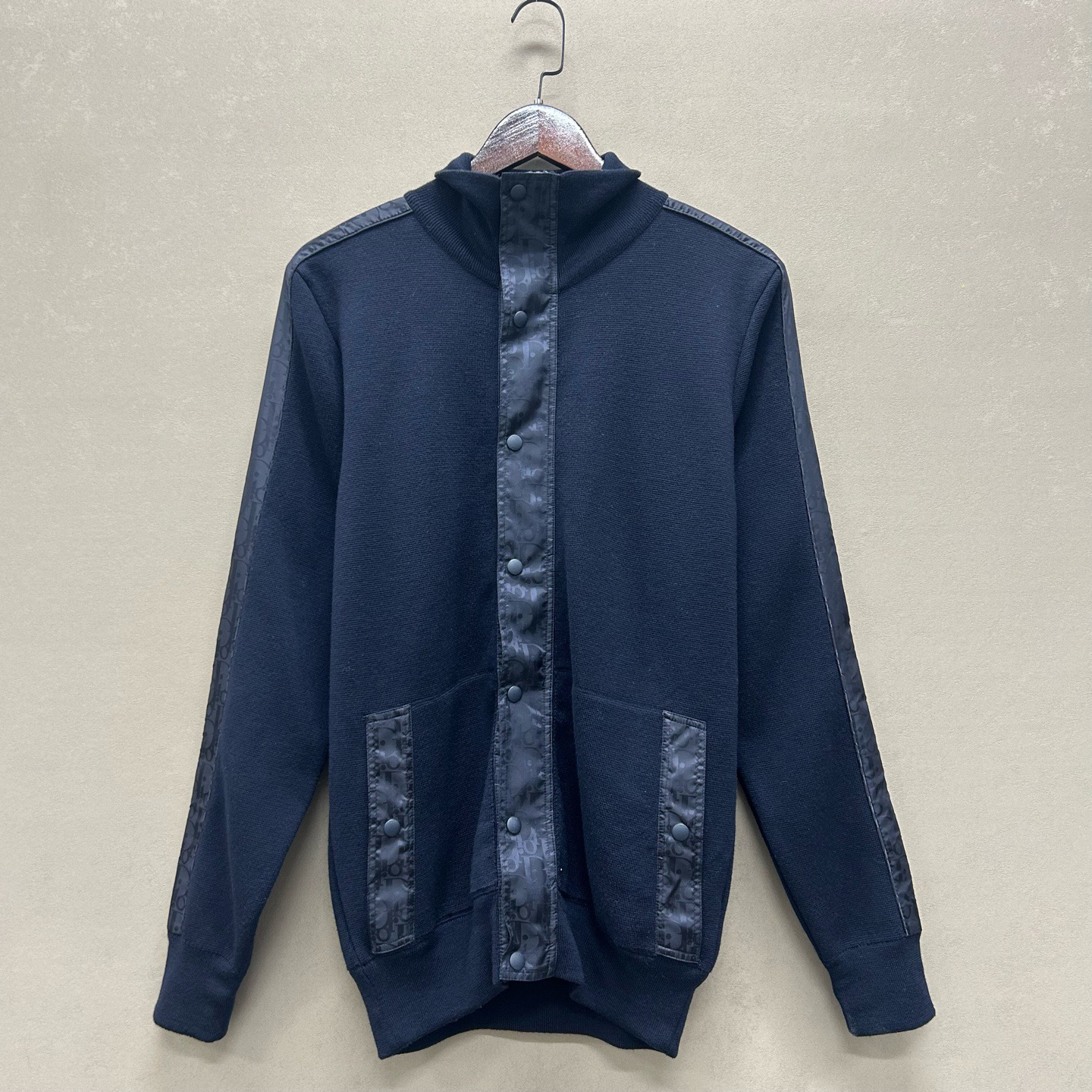 99新 DIOR/迪奥 藏蓝色logo拼接羊毛拉链外套 ys000374