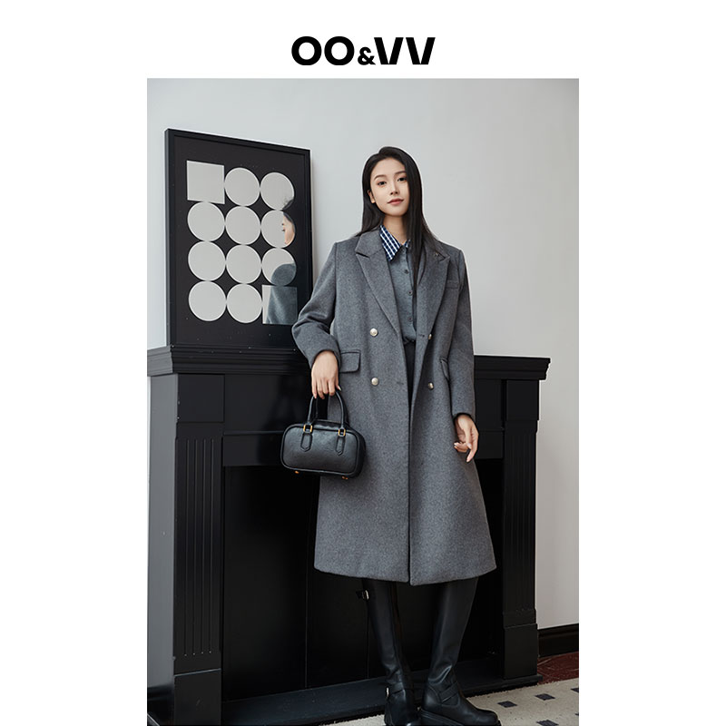 OO&VV【灰氛老钱风】羊毛呢大衣2025新款加厚中长款上衣女外套冬