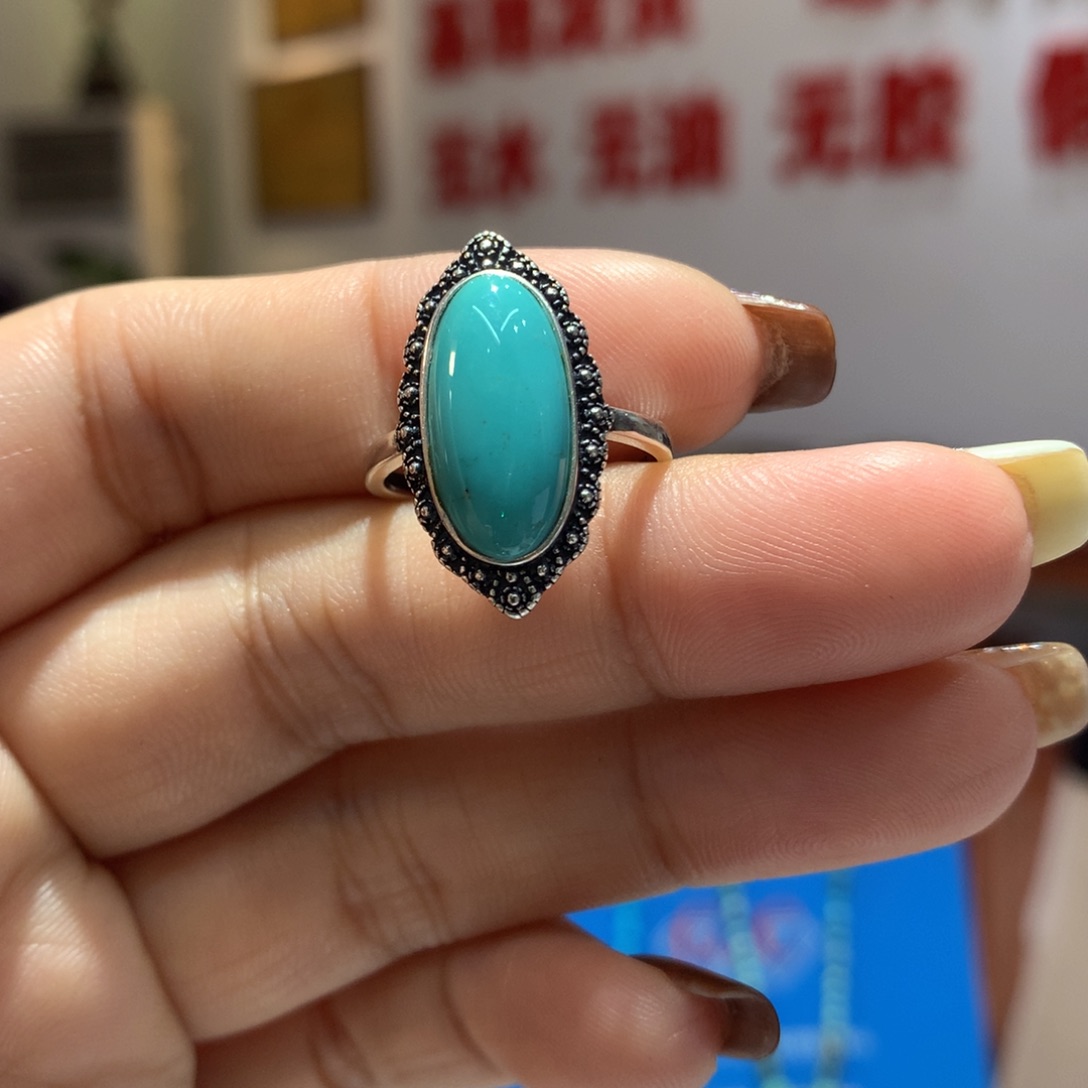 银S925镶嵌绿松石戒指