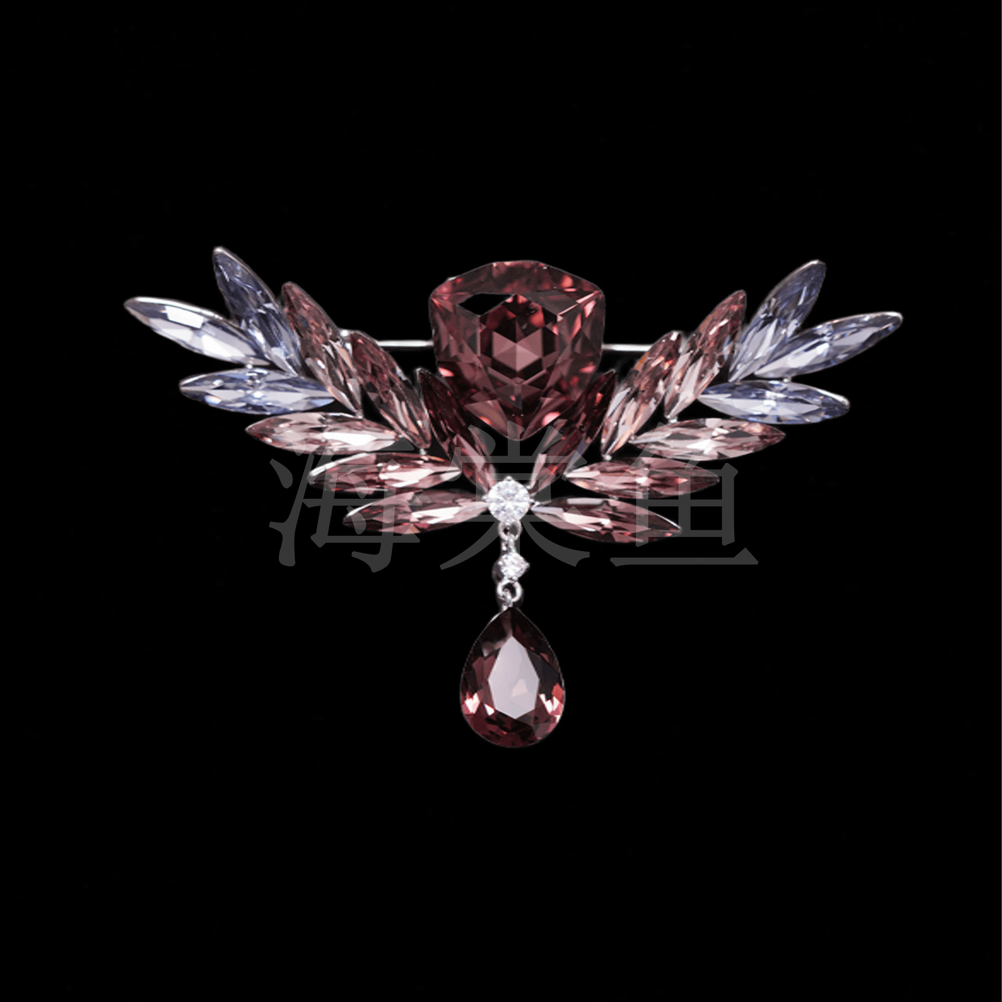 铜合金仿水晶胸针 时尚气质百搭紫色穗翼之心胸针5268