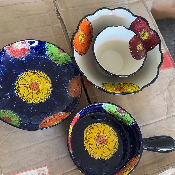 瓷繁花碗盘釉下彩四件套