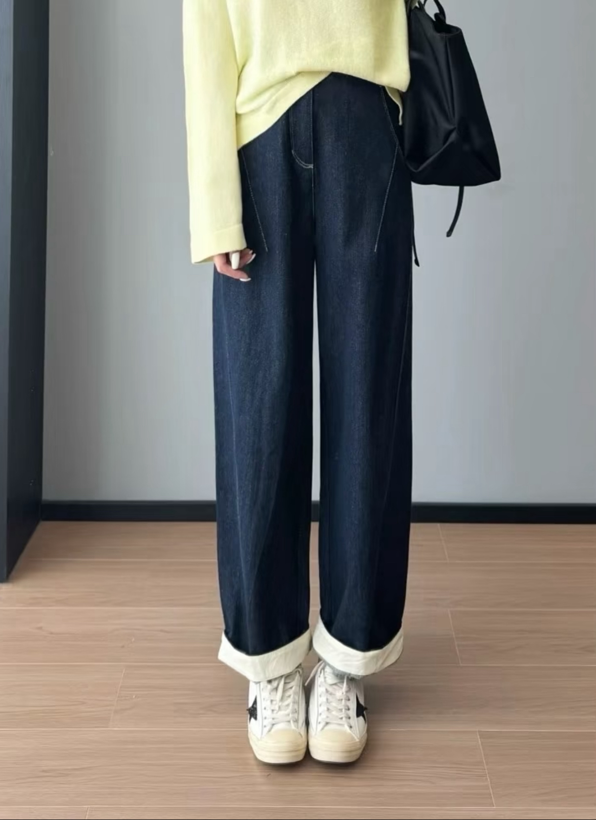 日本牛仔料！慵懒、随性，高腰显瘦色织棉布阔腿裤大长腿牛仔裤女