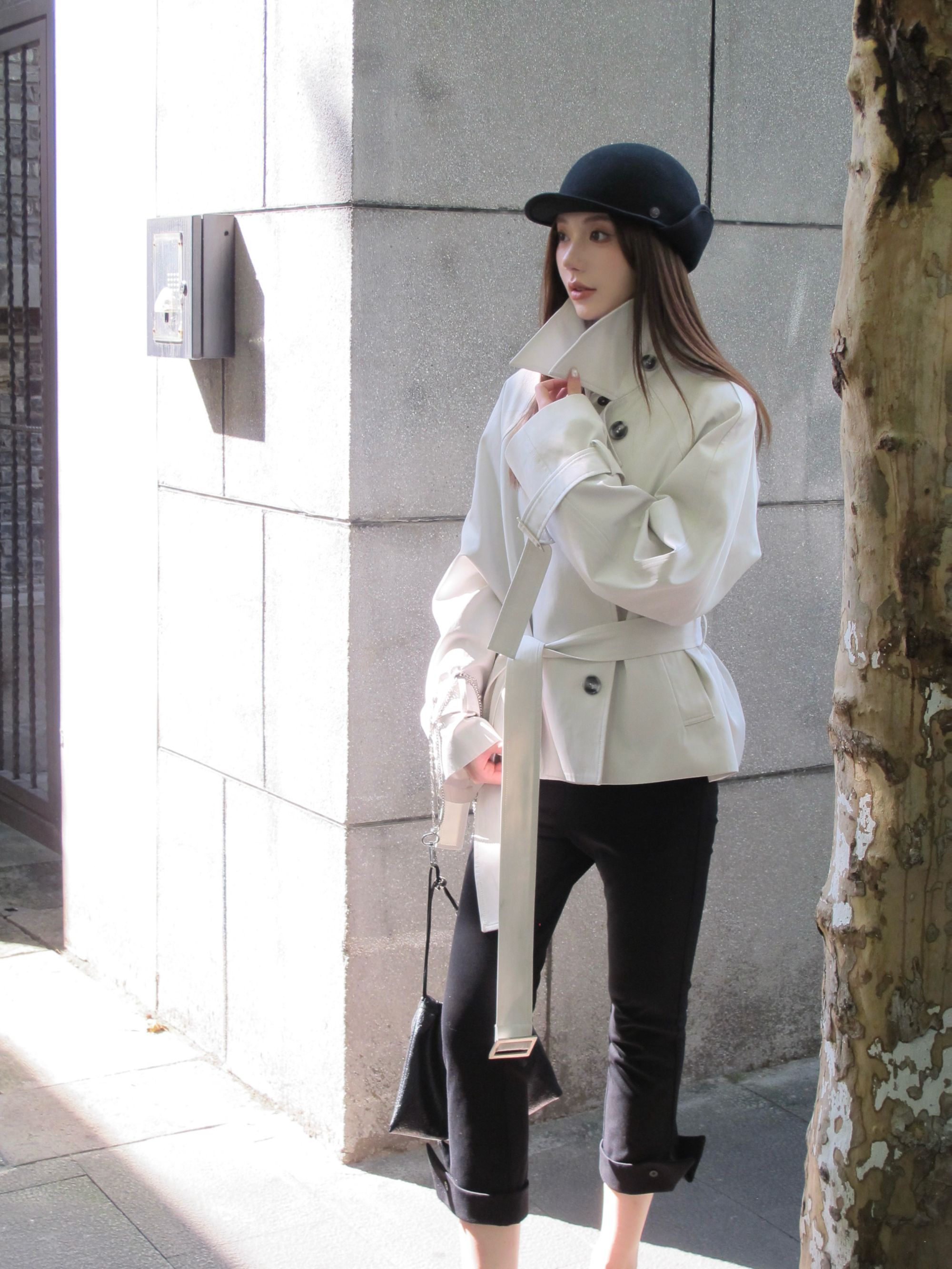 KUBERAS 修身显瘦蚂蚁腿视觉七分裤翻边弹力长裤铅笔裤百搭休闲裤