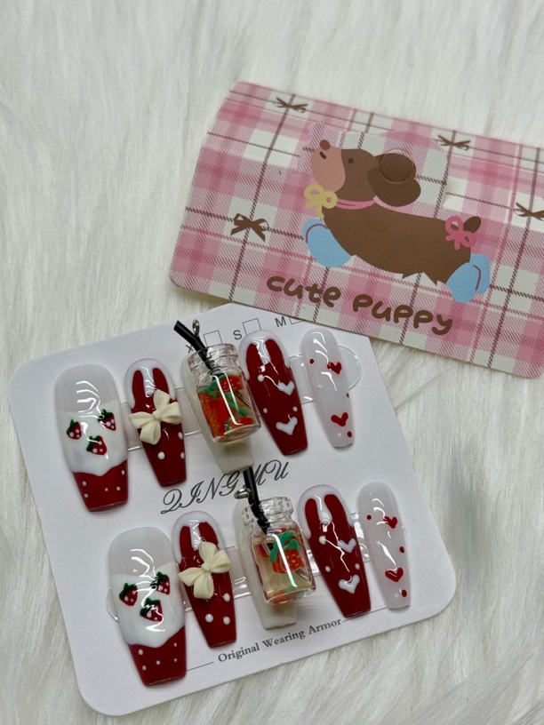 穿戴甲长款2025年新款爱心樱桃网红指甲贴可拆卸美甲成品穿戴式