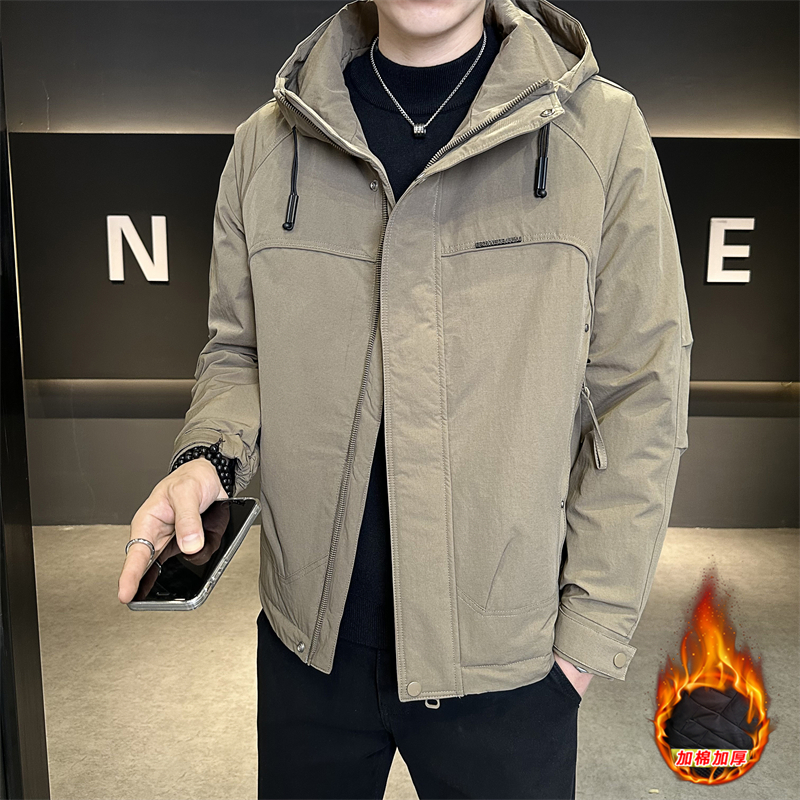 2025新款冬季不起球拉链连帽耐脏保暖夹克纯色工装风免烫