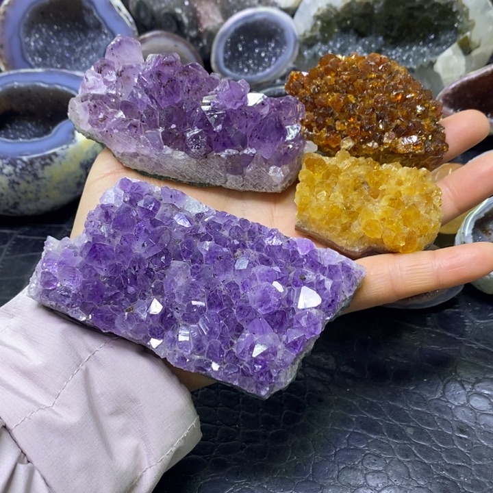 未镶嵌珠宝半成品水晶椒***子紫黄晶块