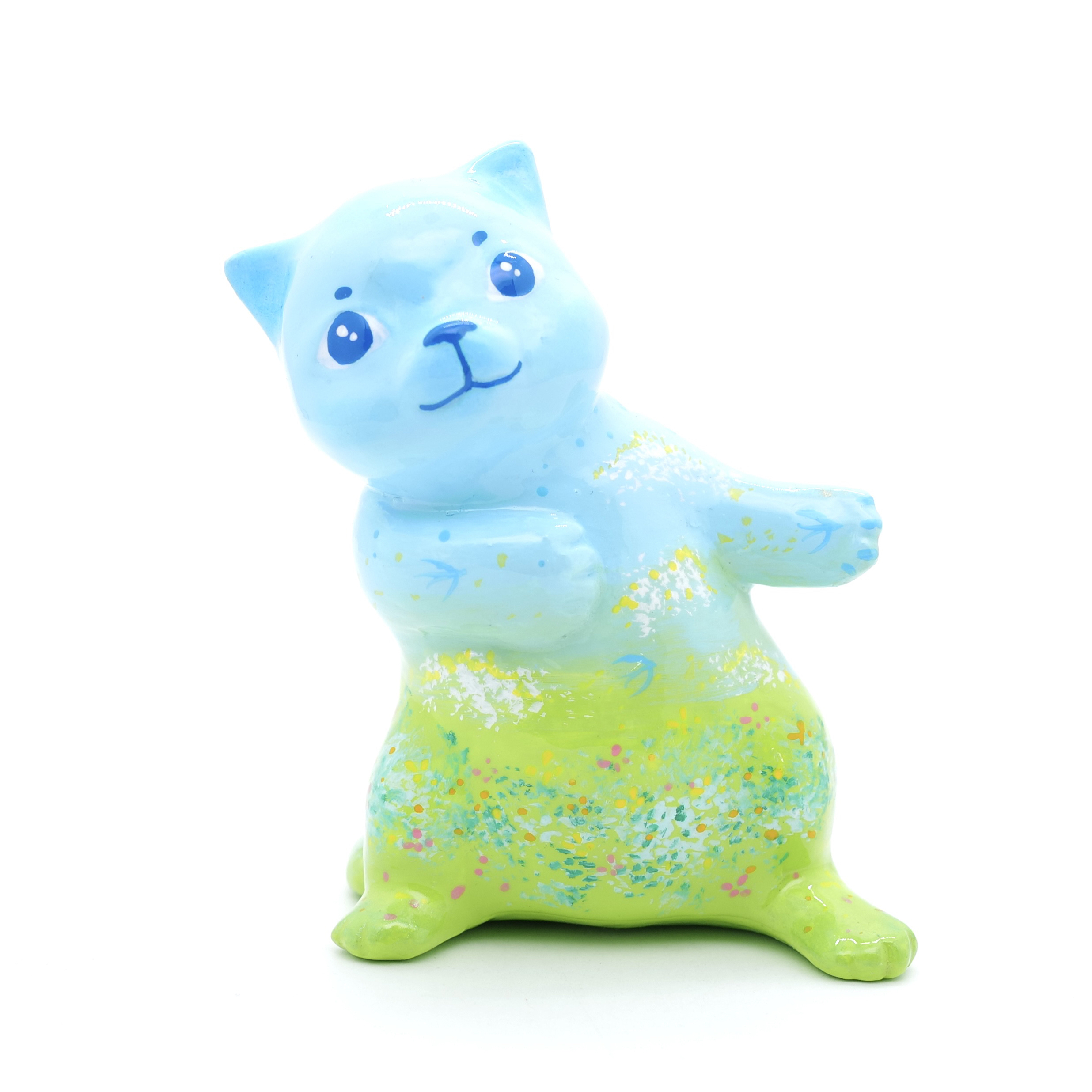 王甜心欢迎小猫摆件艺术石膏作品，手工绘制，仅一件