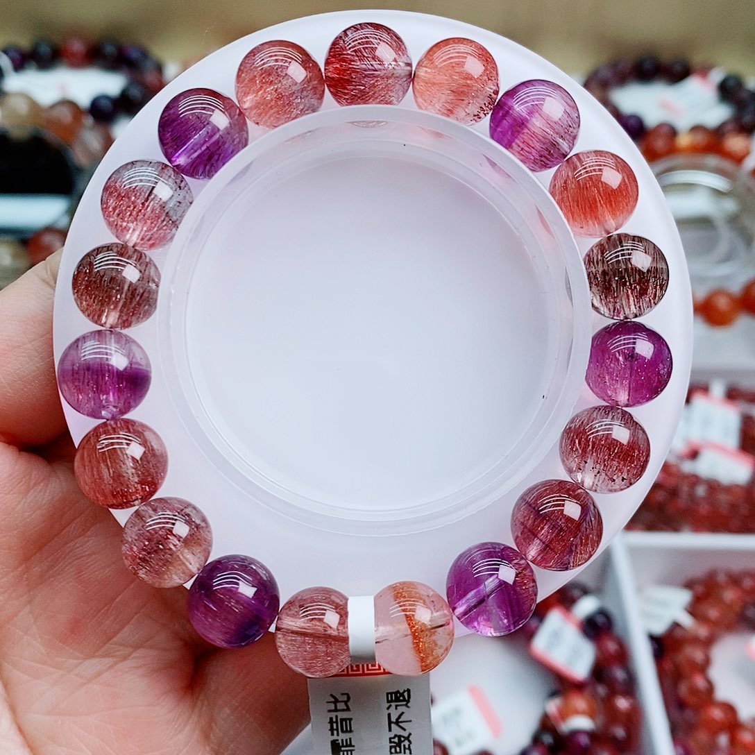 水晶手串未镶嵌紫橘稀有色超七