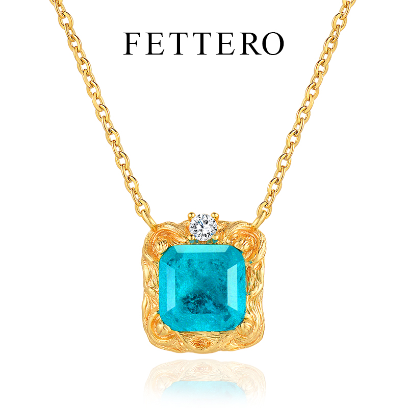 fettero 铜合金项链 【金色浮雕蓝色项链】气质轻奢时尚精致古法