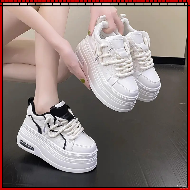 单鞋松糕厚底运动2024小白鞋休闲板鞋百搭7厘米增高系带新款增高