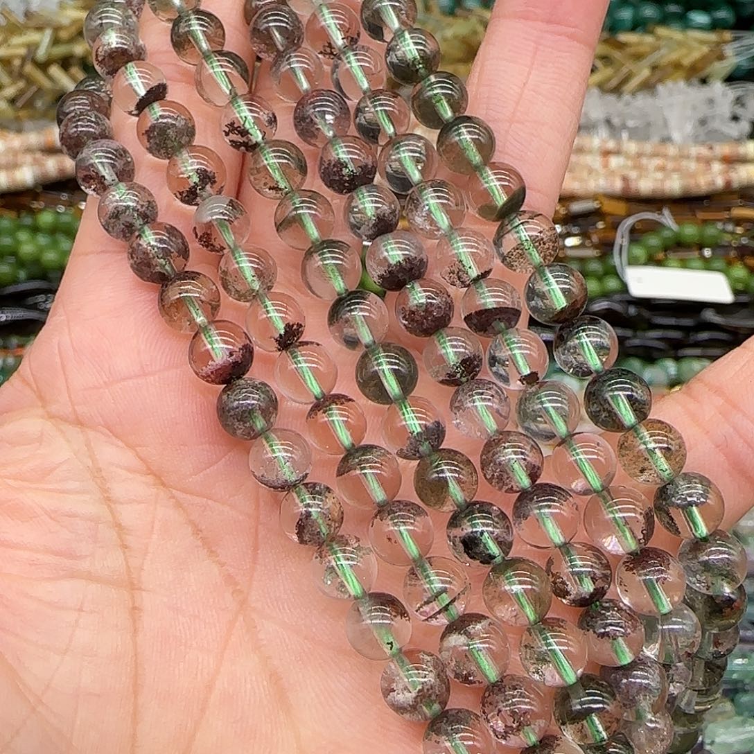 玛瑙/玉髓合金珠宝半成品绿幽灵6mm一条