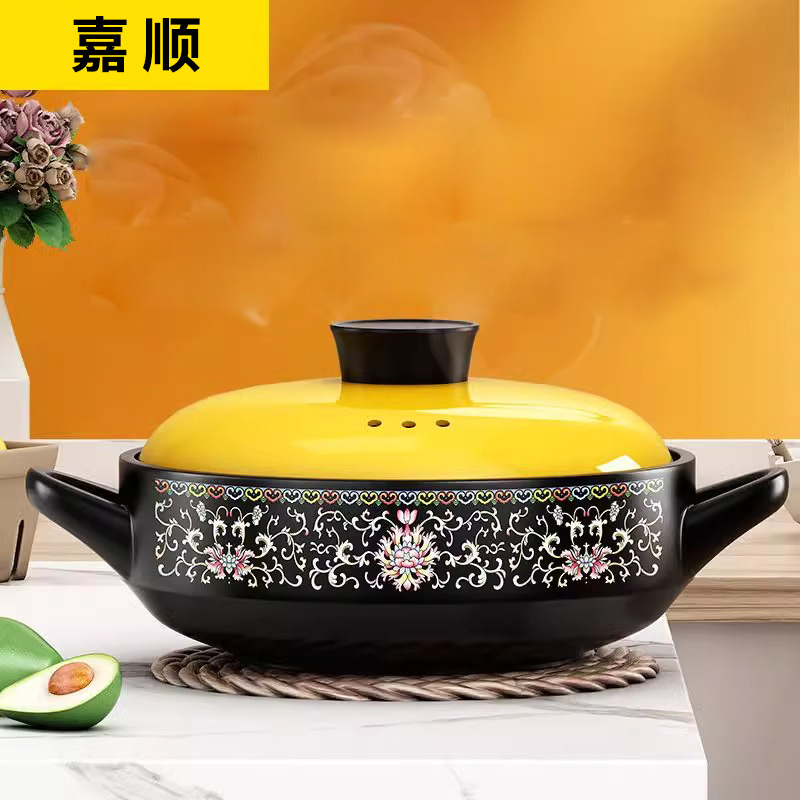 创意嘉顺珐琅彩带盖耐热保温砂锅商用酒店家用品质好物高档餐具