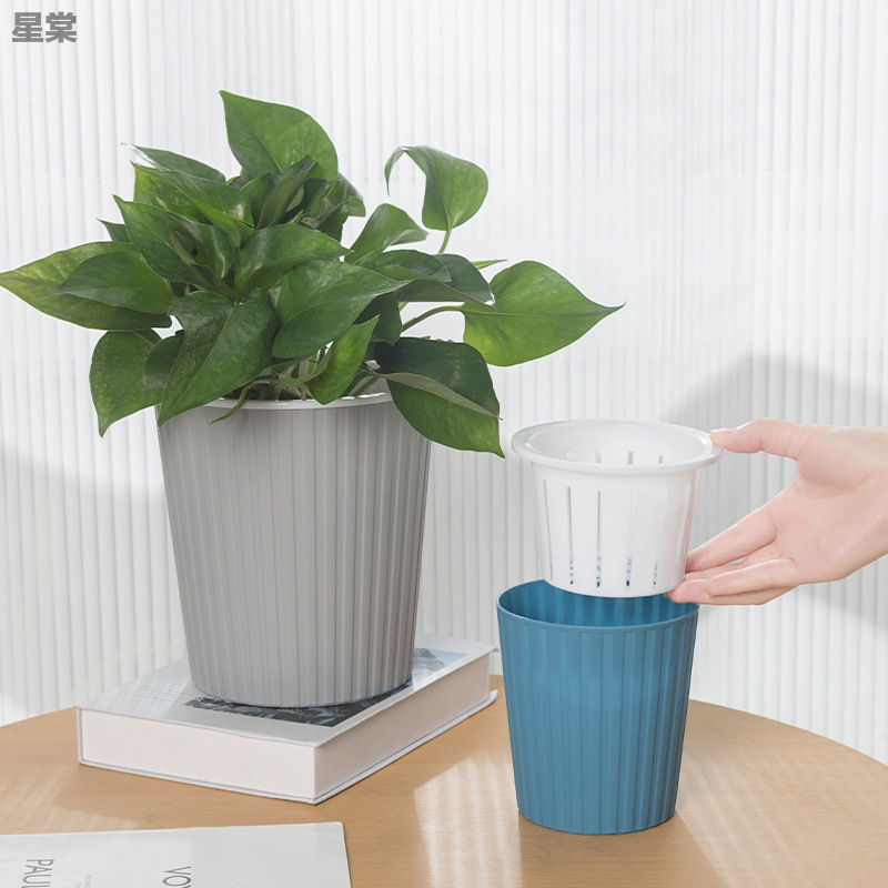 塑料水培懒人自动吸水早安盆绿萝北欧简约吊兰绿植多肉花盆大号小