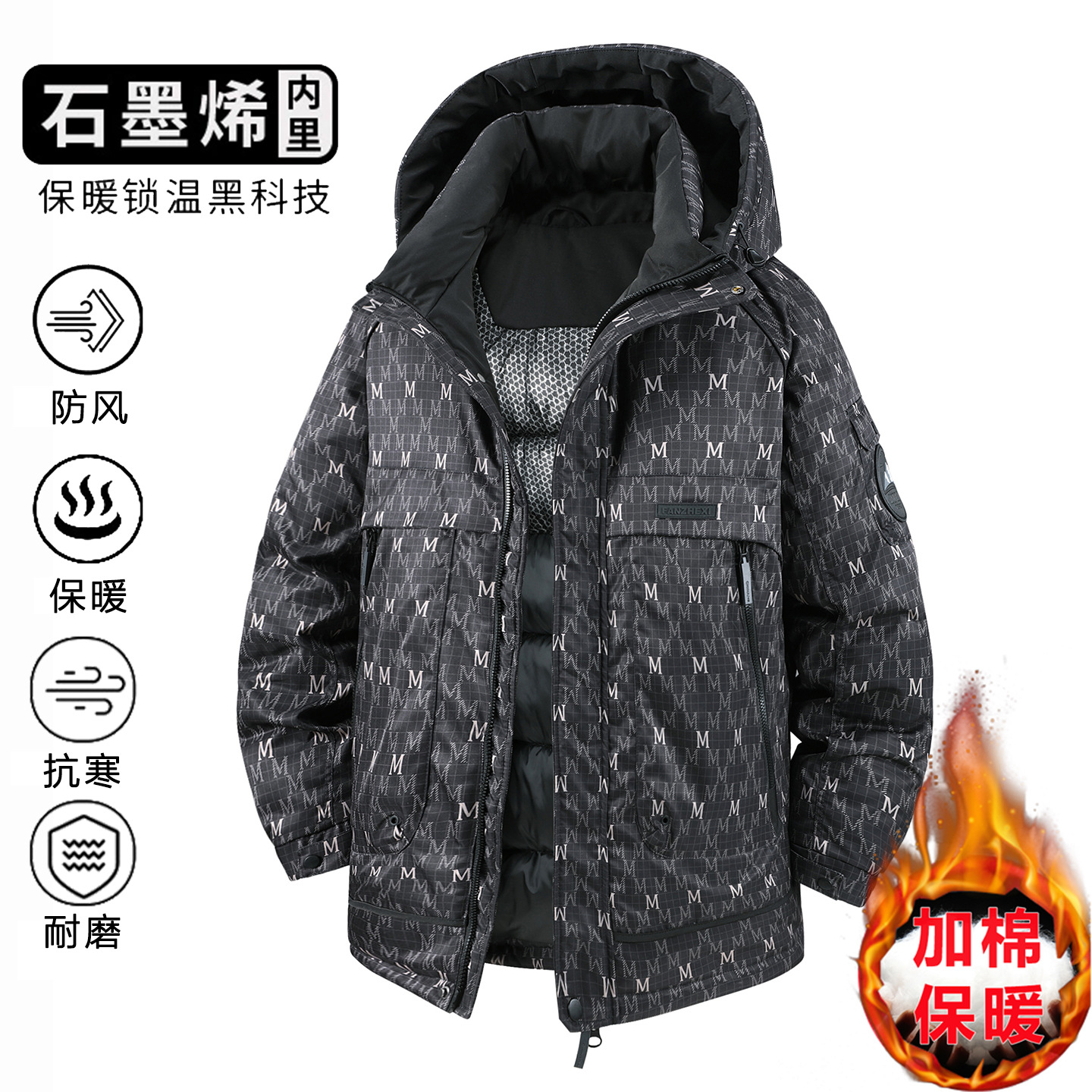 胖哈哈高品质冬季加肥加大中长款加厚防风保暖耐磨锁温男士棉服