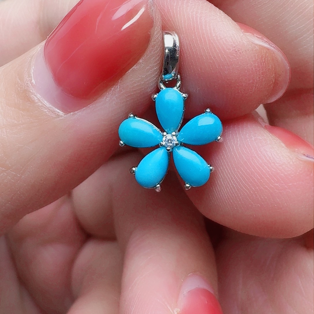 绿松石吊坠(不含链)银S925镶嵌吊坠