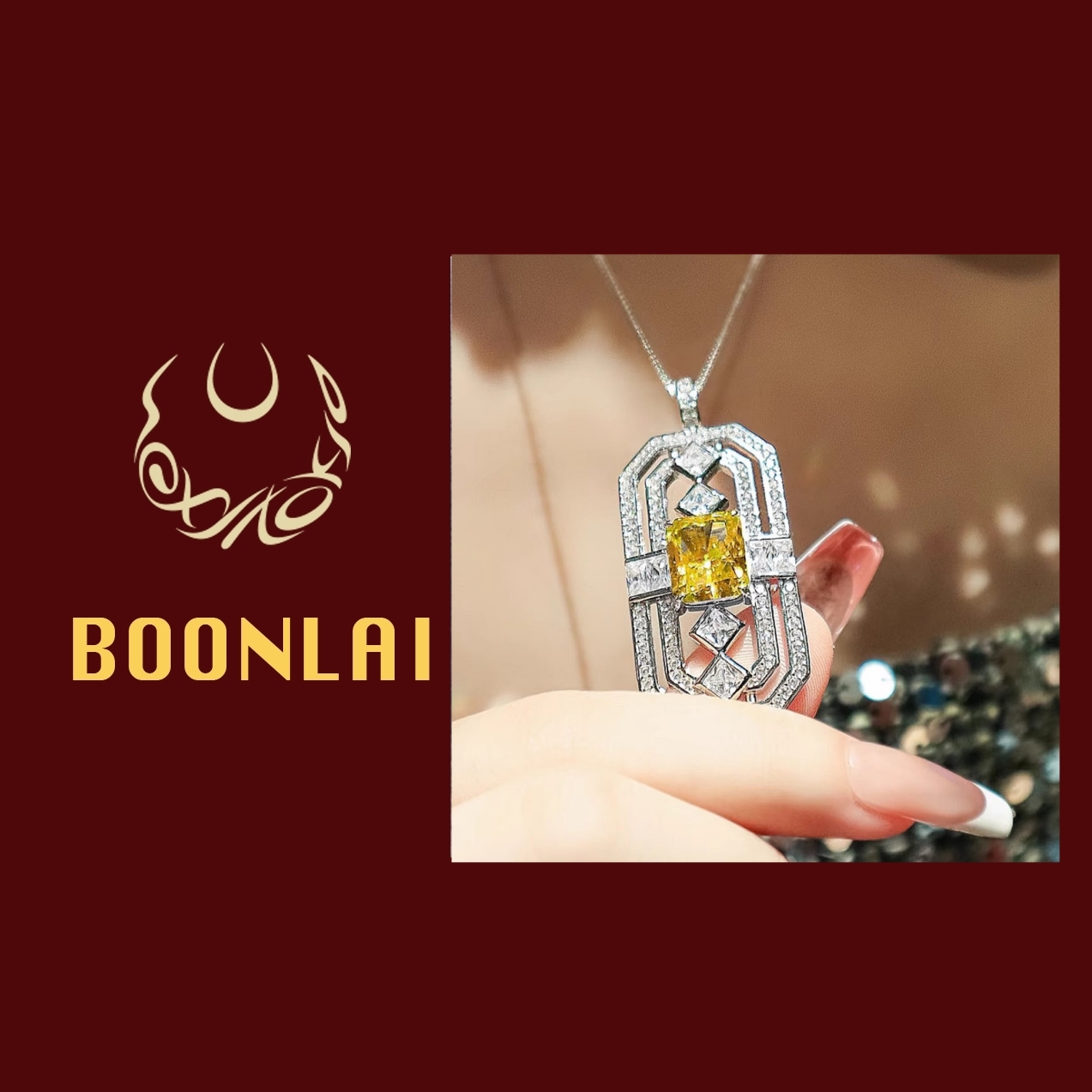 铜合金锆石吊坠 Boonlai黄色锆石镂空盾牌简约吊坠1331