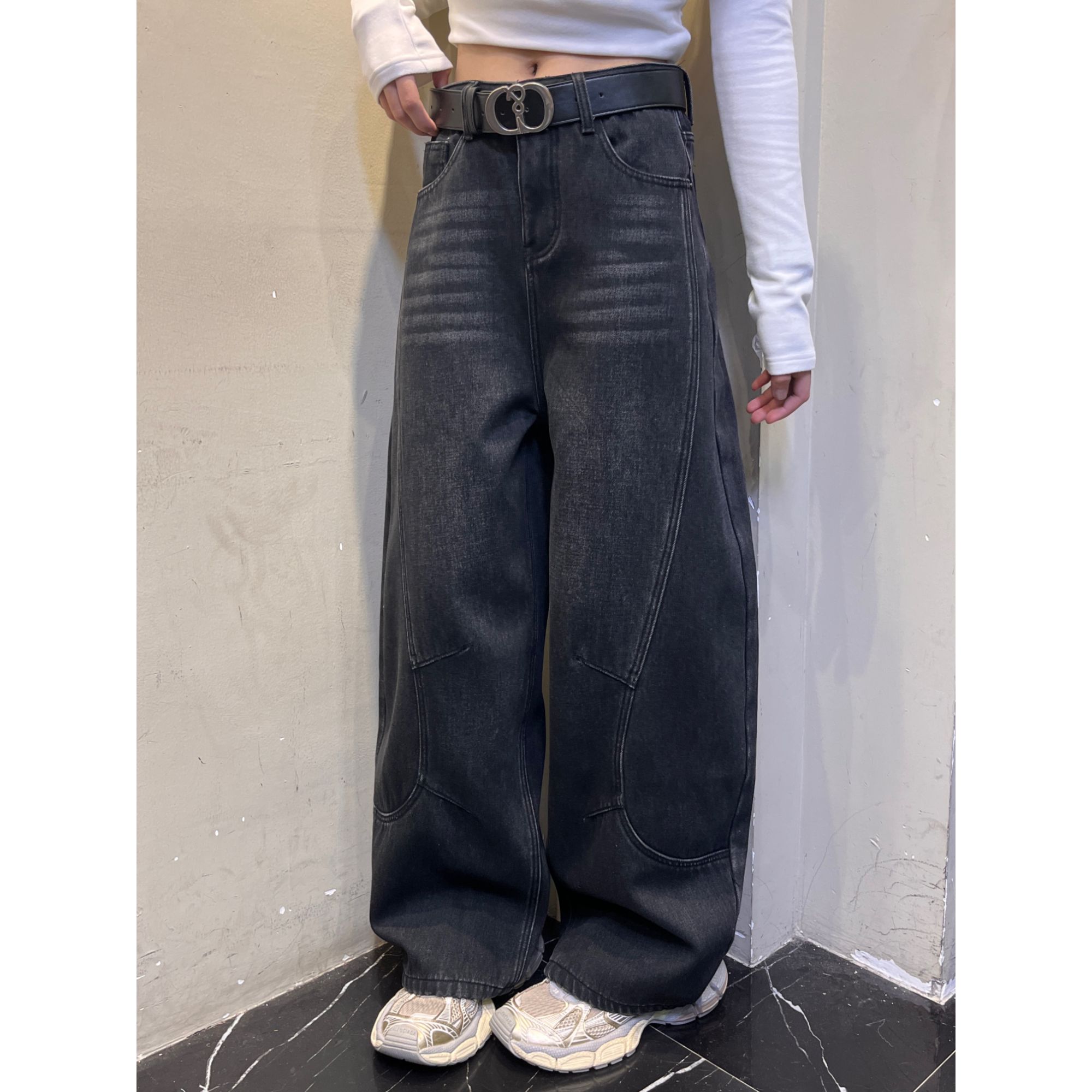 凡凡【立体奢裁】美式复古弯刀牛仔裤加绒加厚宽松简约拖地裤