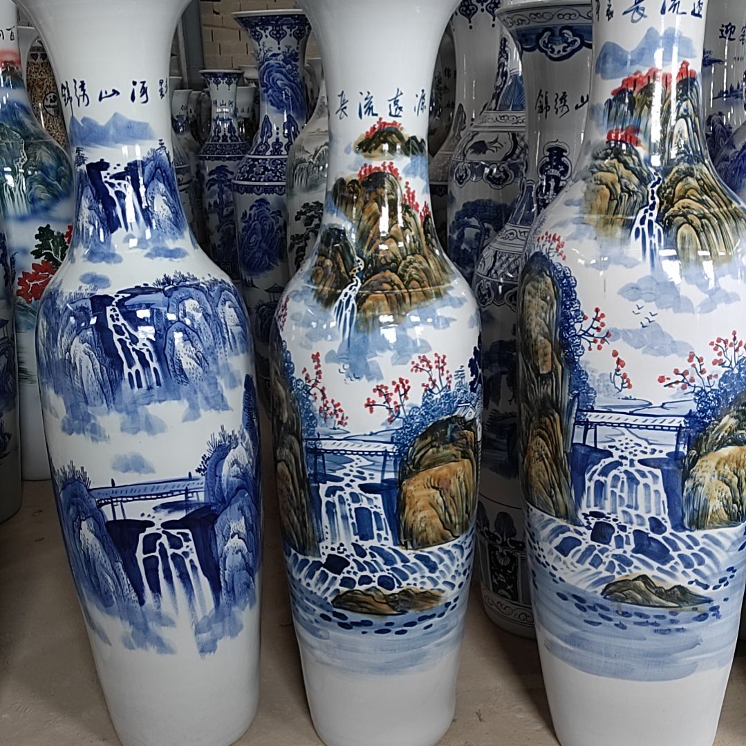 瓶景德镇陶瓷落地大花瓶一米4手绘2对