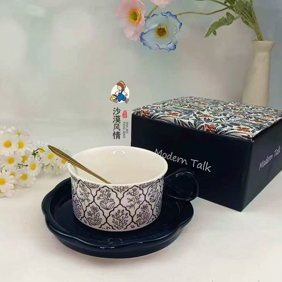 意式马克杯拿铁杯复古小清新家用陶瓷咖啡杯礼盒包装送咖啡勺