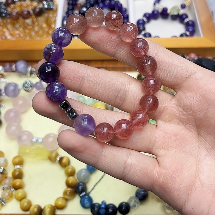 水晶手链银S925镶嵌草莓晶