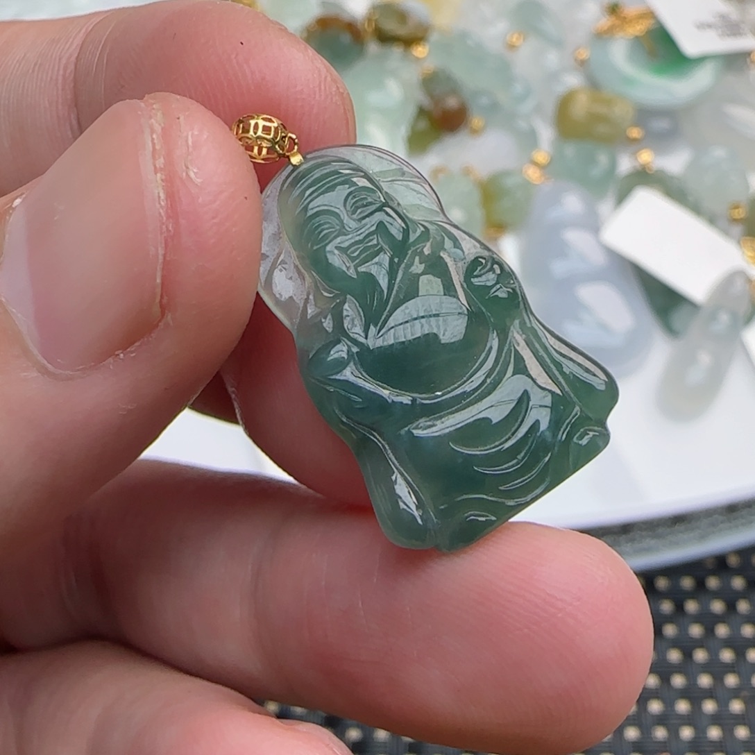 【闪购商品】翡翠吊坠(不含链)18K金镶嵌小财神