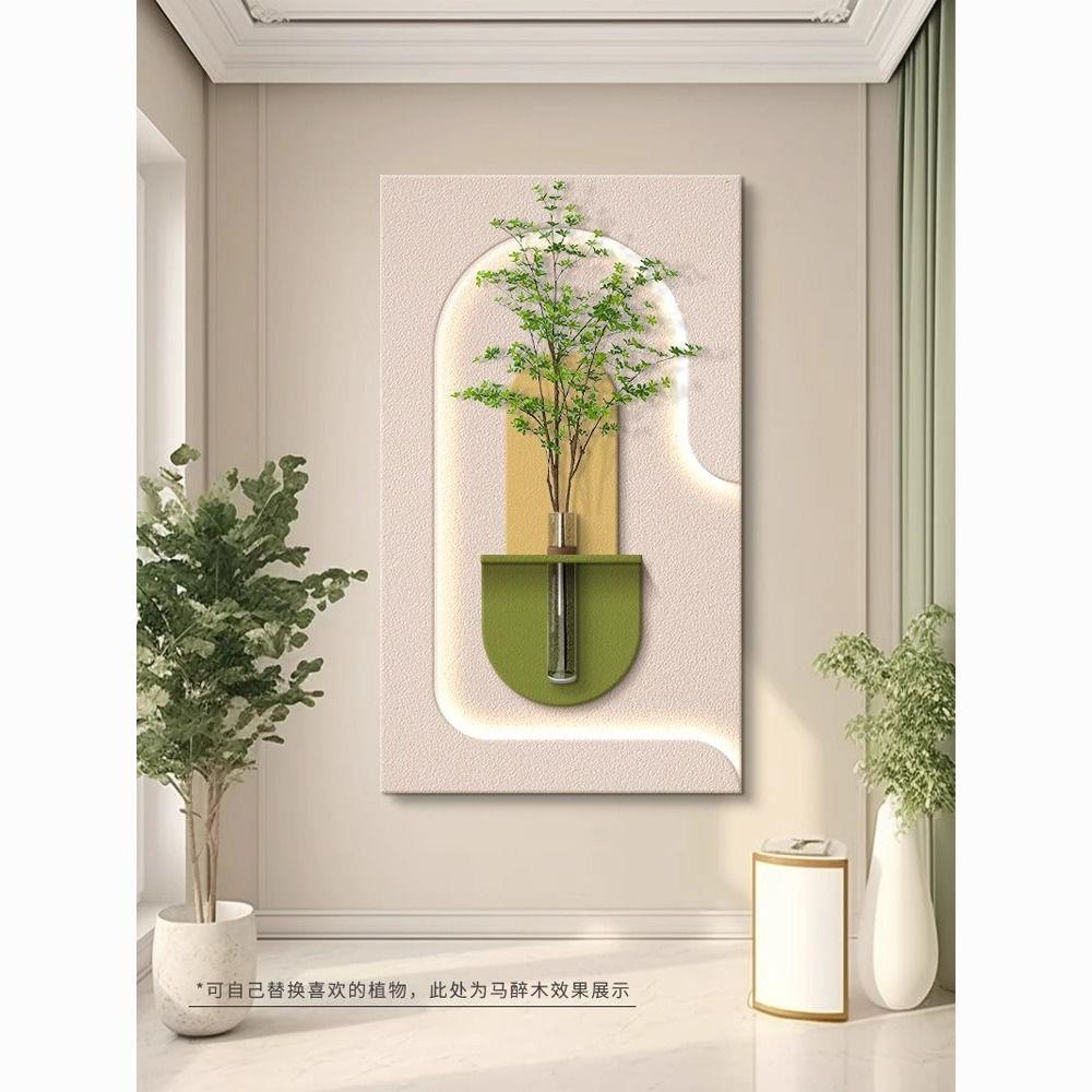 水培绿植入户玄关装饰画立体砂岩画墙壁灯画高级感客厅背景墙挂画