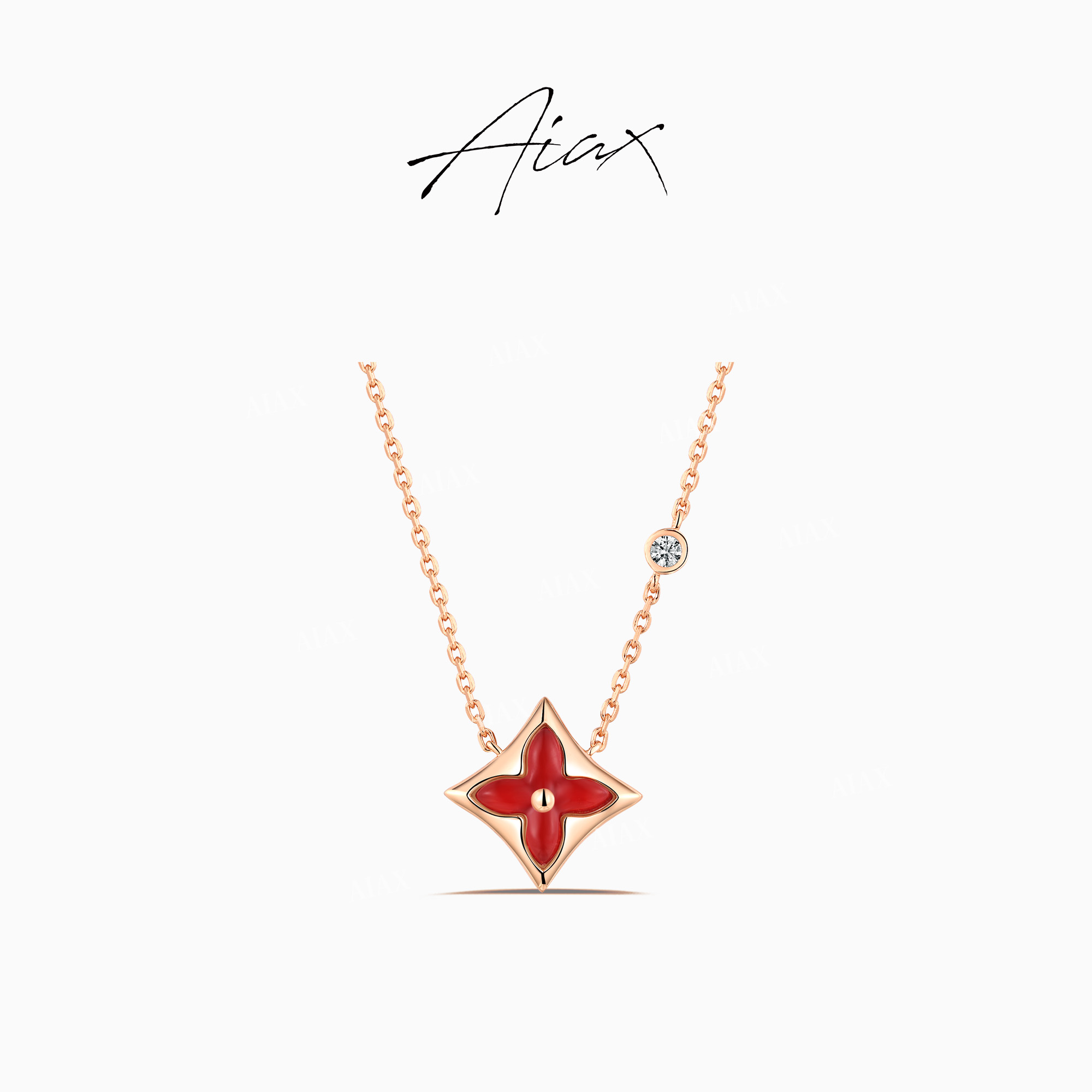 AIAX 925银 镀K金【彩色花朵】轻奢优雅粉色单花项链TSJ9399