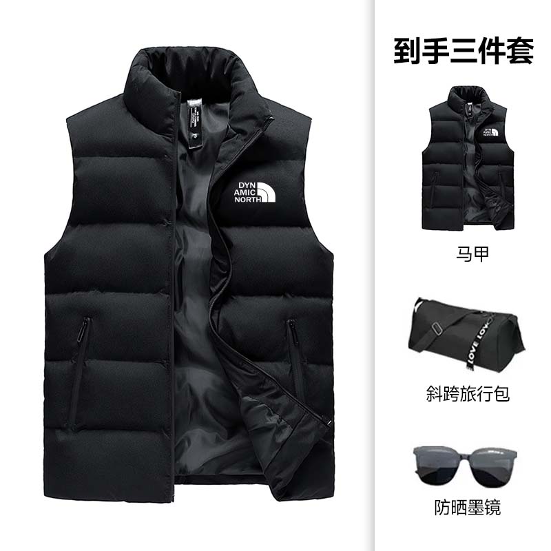 动感北面男士马甲三件套免烫立领四季通用潮流保暖棉马甲直下摆