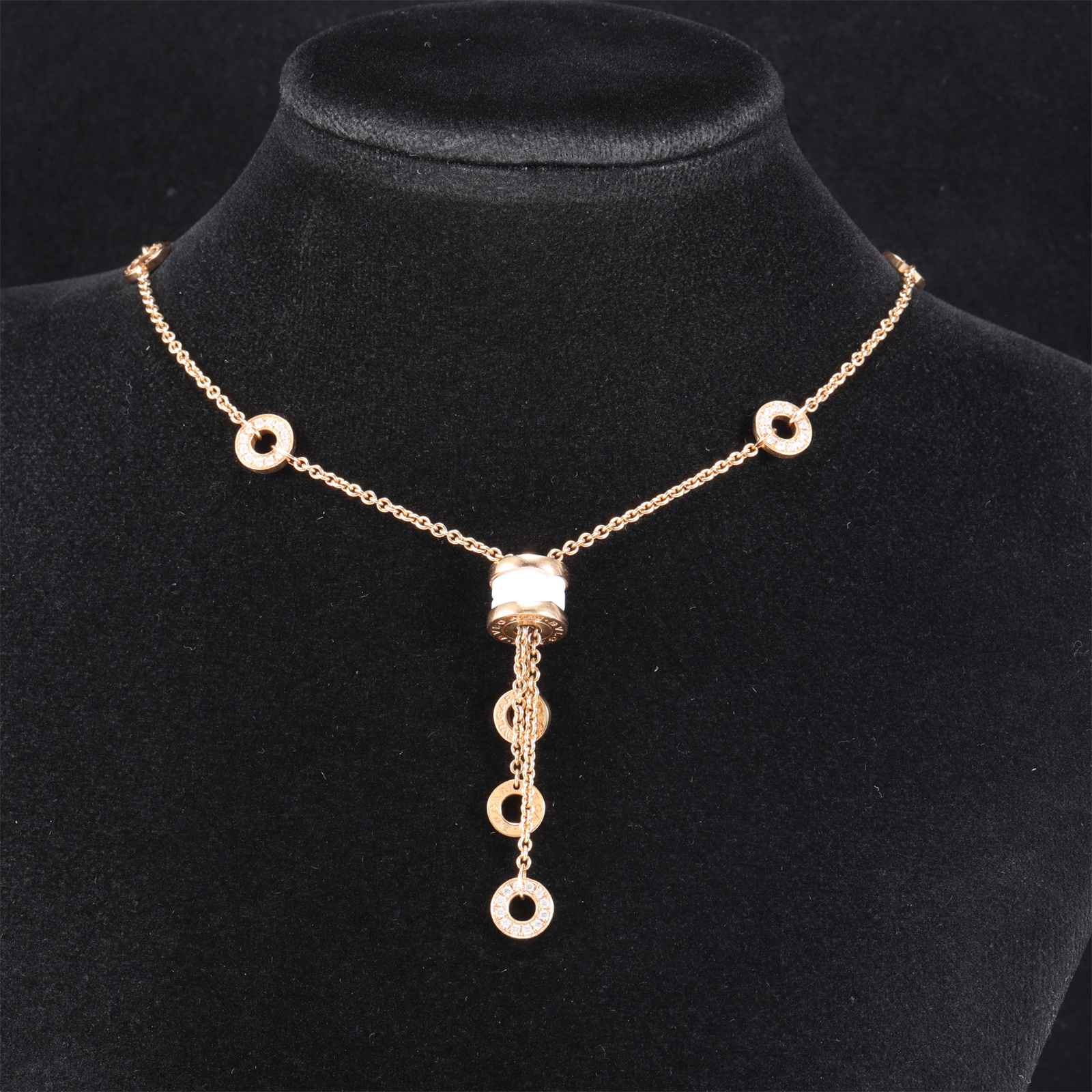 99新 BVLGARI/宝格丽 小花佳珊89024 小蛮腰项链 流苏镶钻 白陶瓷