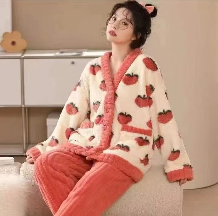 秋冬甜美红苹果居家加厚两件套家居服
