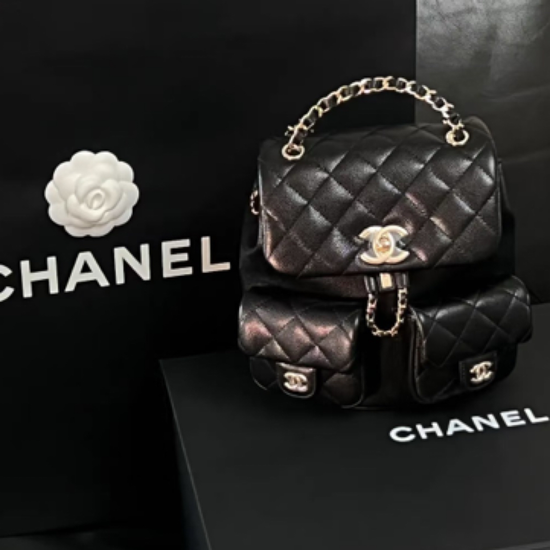 99新 Chanel/香奈儿 25p duma小号黑金牛皮双肩包/67547 时尚经典