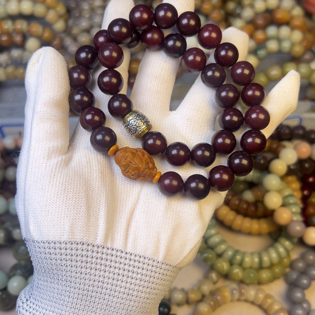 菩提根/象牙果手串朱砂供财财双圈卡12