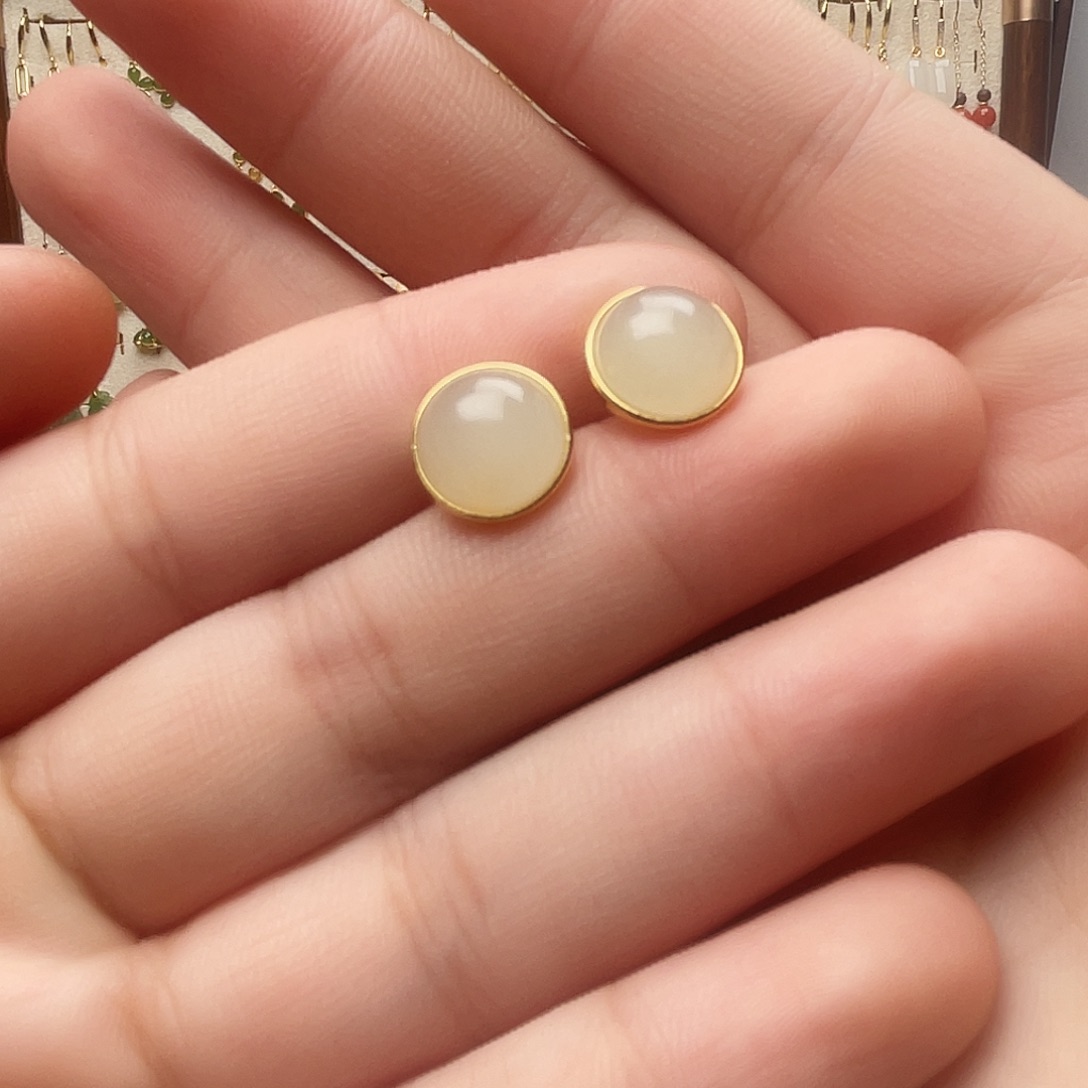 银S925镶嵌和田玉耳饰