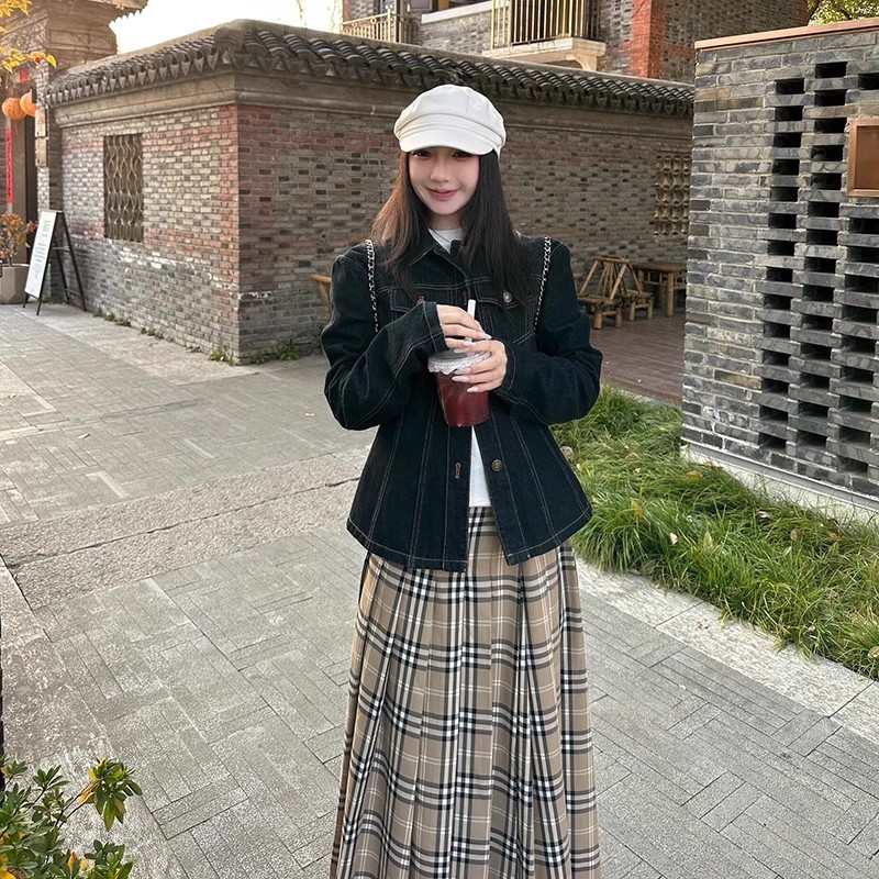 早秋韩系氛围感穿搭套装女秋季百搭韩版2025新款水洗牛仔外套宽松