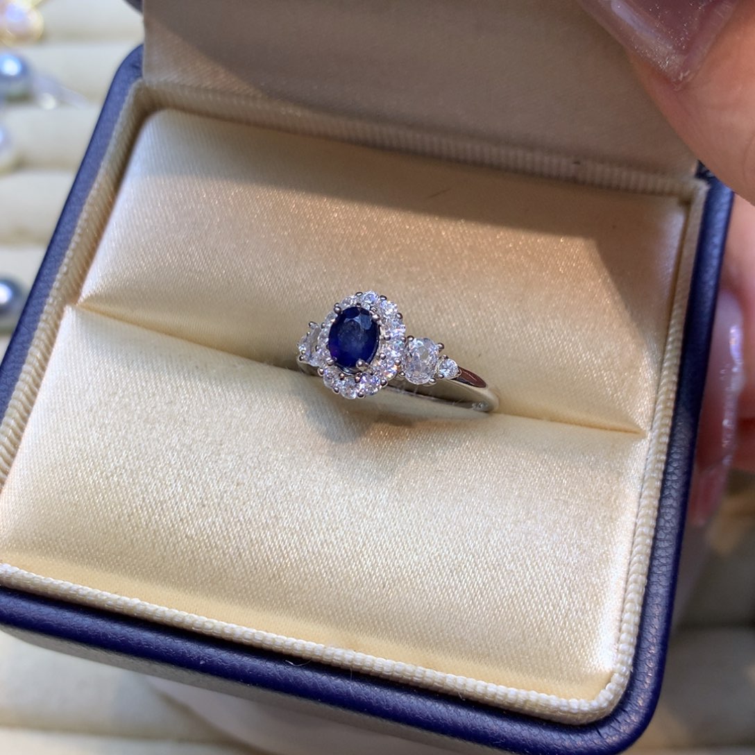 戒指蓝宝石银S925镶嵌