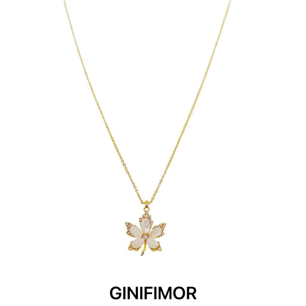 GINIFIMOR 铜合金项链 a660 甜美贝壳珠枫叶吊坠项链女百搭锁骨链
