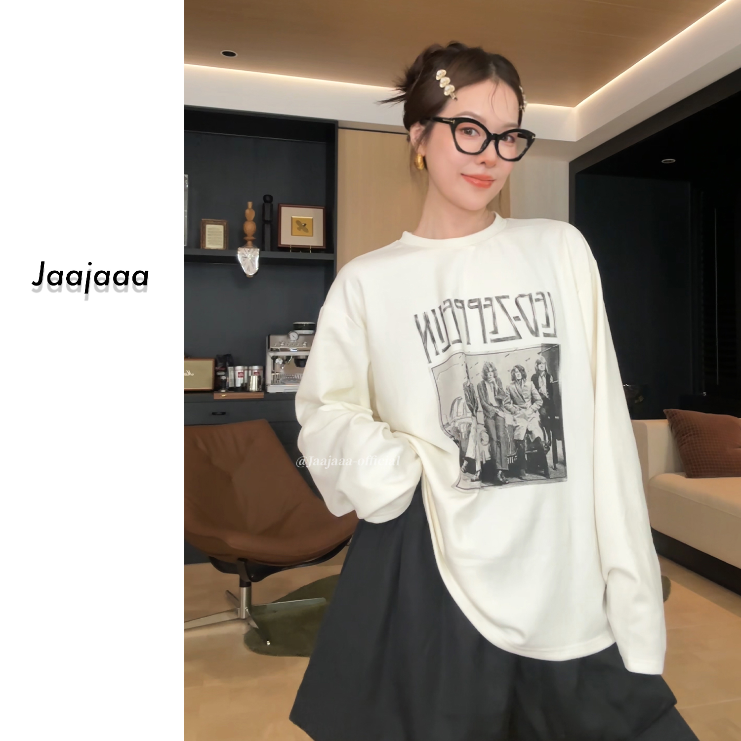 Jaajaaa巴赫旧约  秋冬百搭小众宽松印花字母长袖T桖打底衫/CEAA